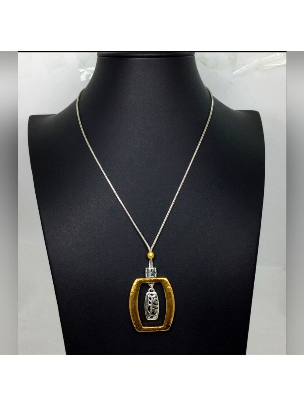 Brighton Two-Tone Hammered Pendant Necklace NWOT 18"